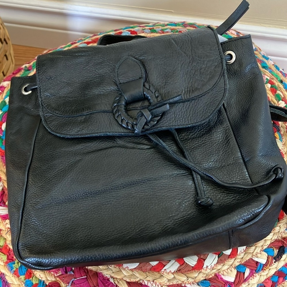 Day & Mood Black Leather Backpack